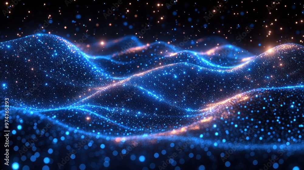 Abstract Blue and Gold Glowing Particle Waves Abstract Blue and Gold Glowing Particle Waves