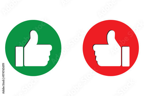 Do and Don't symbols. Thumbs up and thumbs down circle emblems. Like and dislike icons set. Vector illustration. Icon.