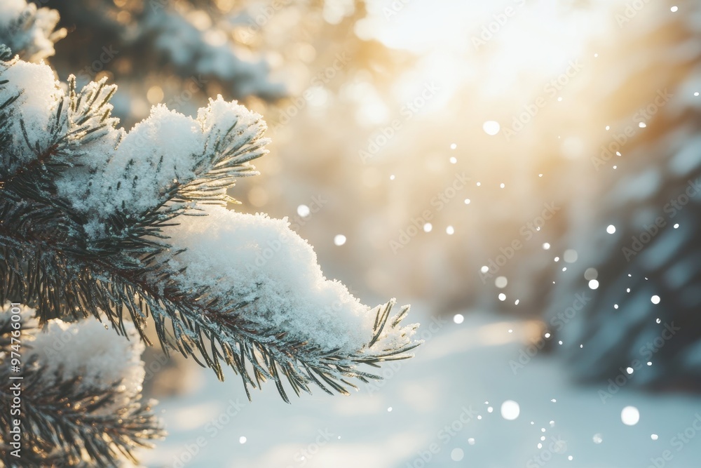Frosty winter landscape serene snowy forest with fir trees and a blurred winter background Frosty winter landscape serene snowy forest with fir trees and a blurred winter background