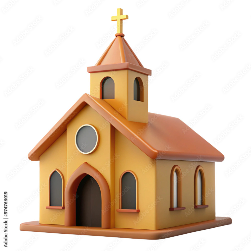 Church 3d cartoon style illustration