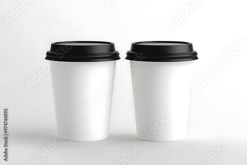 black and white disposable paper cup with plastic lid mockup