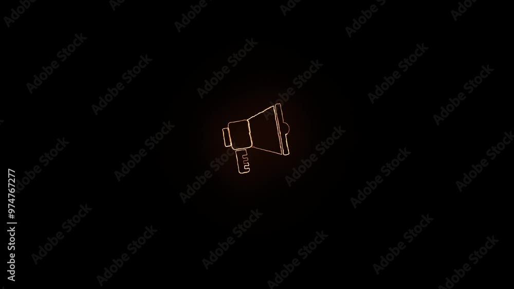 Neon megaphone icon animation black background. Neon megaphone icon animation black background.
