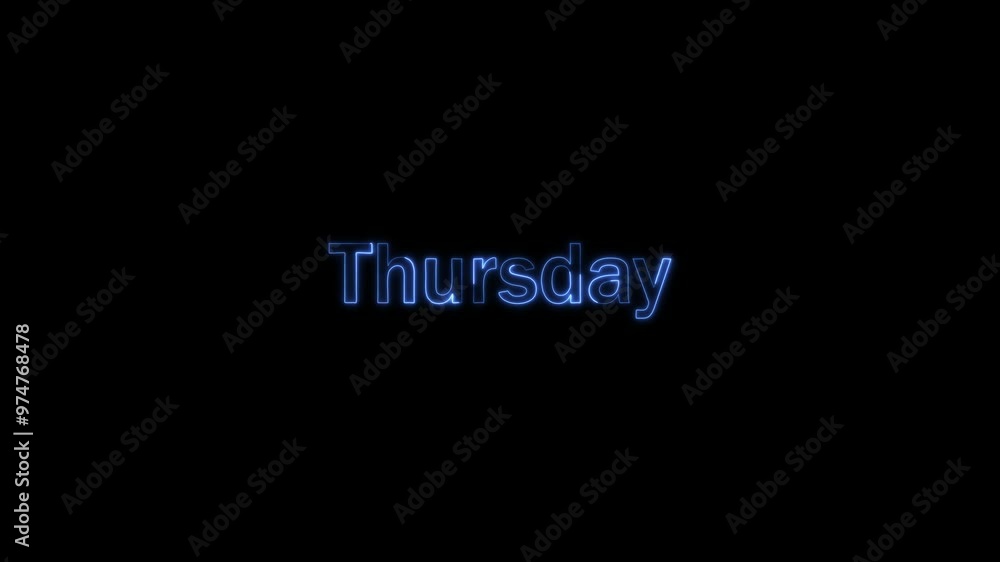Glowing colorful light neon text day of Thursday. Abstract glowing Thursday text animation Glowing colorful light neon text day of Thursday. Abstract glowing Thursday text animation