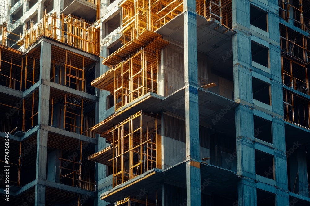 Obraz premium Under construction modern apartment complex development in urban setting captured in photography