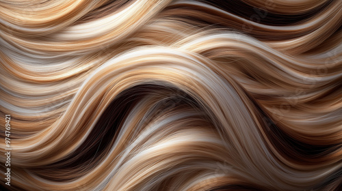 Radiant Waves: Shiny Hair with Blonde and Brown Streaks