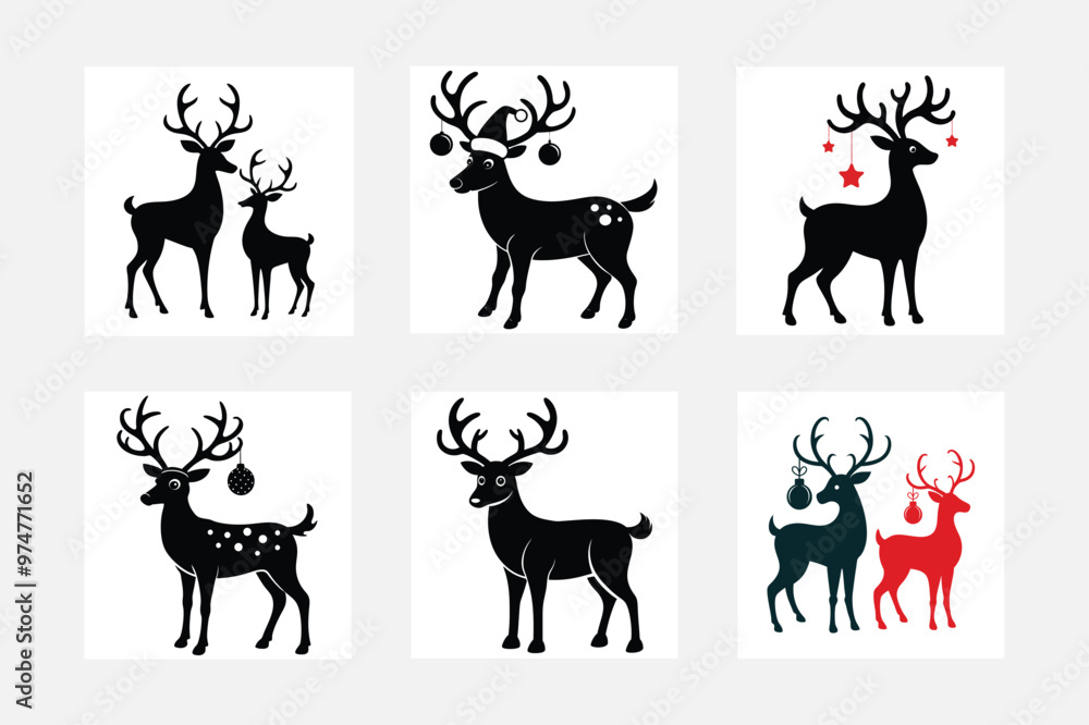 Fototapeta premium Christmas reindeer ornaments silhouette vector