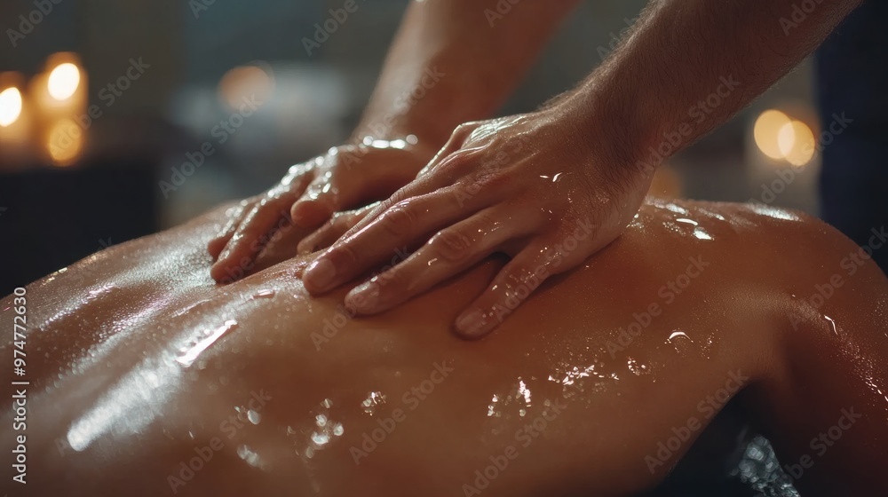 Relaxing massage session in a tranquil spa with soft candlelight Relaxing massage session in a tranquil spa with soft candlelight