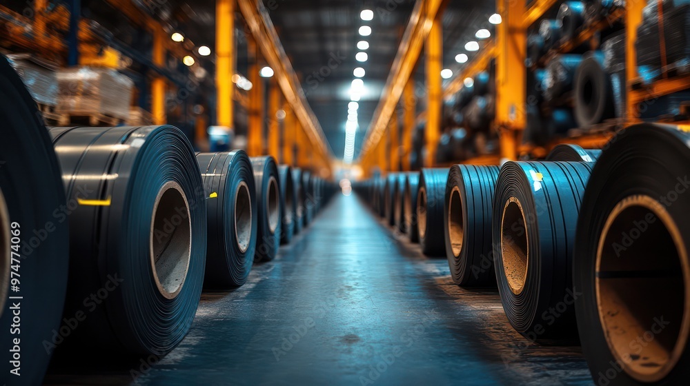 Stacks of rubber rolls in a warehouse, lined up in rows, highlighting the scale and organization of the industrial storage setting. Stacks of rubber rolls in a warehouse, lined up in rows, highlighting the scale and organization of the industrial storage setting.