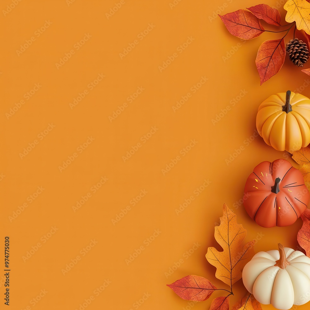 Thanksgiving invitation, with fall-themed design, 3D illustration, copy space for text, Thanksgiving invitation, with fall-themed design, 3D illustration, copy space for text,
