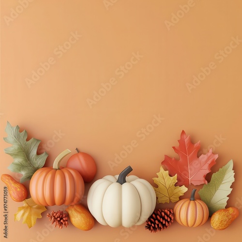 Thanksgiving invitation, with fall-themed design, 3D illustration, copy space for text, photo