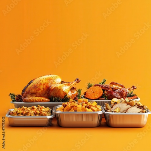 Thanksgiving leftovers, packed in containers, 3D illustration, copy space for text, photo