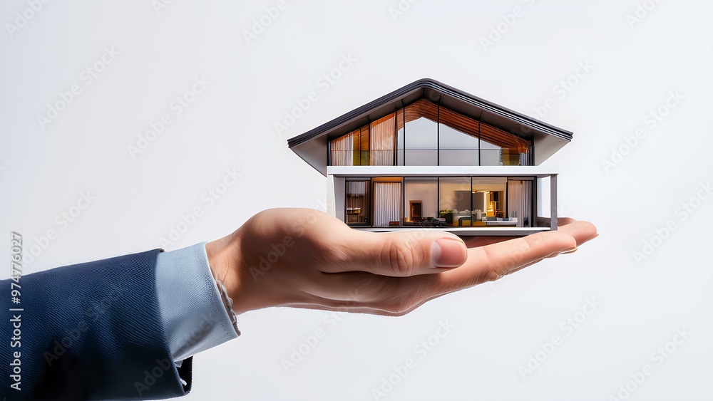 Real estate architectural project, building model in architect hand. Hand holding model of modern building on white background. Real estate architectural project, building model in architect hand. Hand holding model of modern building on white background.