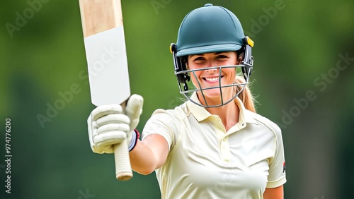 Confident Female Cricket Player Holding Bat on Field