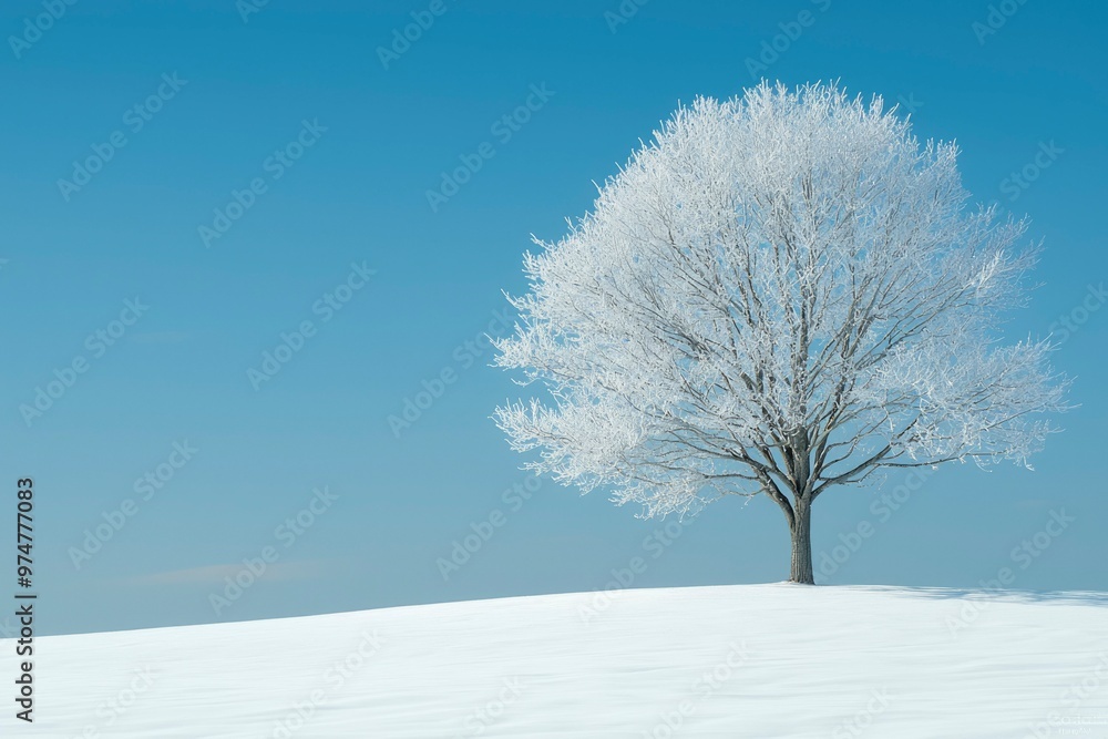 A Single Frosted Tree Against a Clear Blue Winter Sky A Single Frosted Tree Against a Clear Blue Winter Sky
