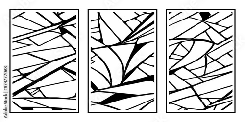 Set of 3 Abstract black and white pattern. For use in graphics. Minimalist illustration for printing on wall decorations