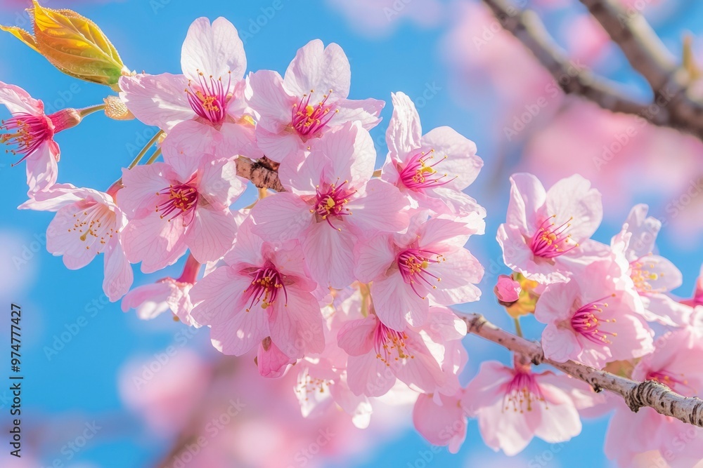Delicate Pink Cherry Blossoms in Bloom Against a Blue Sky Delicate Pink Cherry Blossoms in Bloom Against a Blue Sky