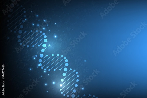 Abstract  technology science concept with a DNA molecules and biology vector illustration.DNA blue background. 