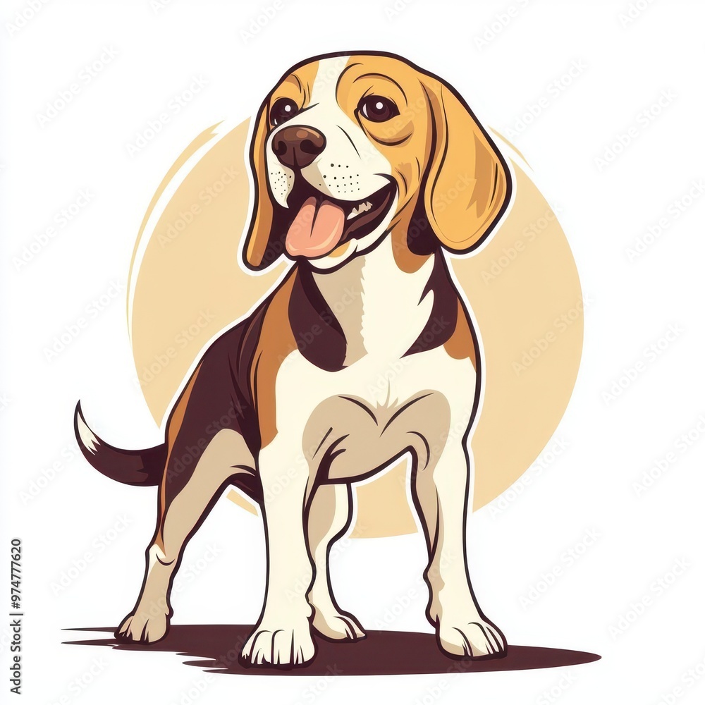 A beagle with a wagging tail, joyful expression, detailed vector illustration, warm color palette, isolated on white background A beagle with a wagging tail, joyful expression, detailed vector illustration, warm color palette, isolated on white background