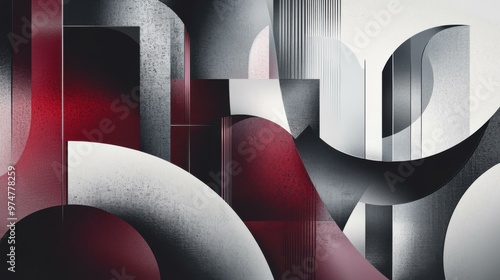 Abstract Geometric Art: Red and Grey Shapes
