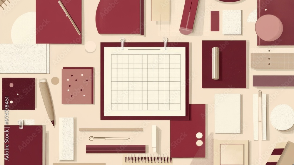 Minimalist Desk Setup with Red and Beige Stationery Minimalist Desk Setup with Red and Beige Stationery
