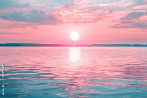 Pink Sunset Reflected on Still Water