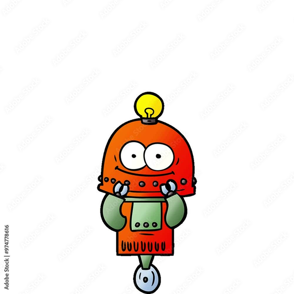 happy carton robot with light bulb happy carton robot with light bulb