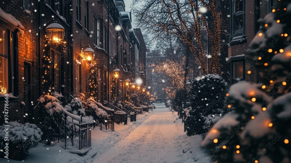Snowy Alleyway with Christmas Lights Snowy Alleyway with Christmas Lights