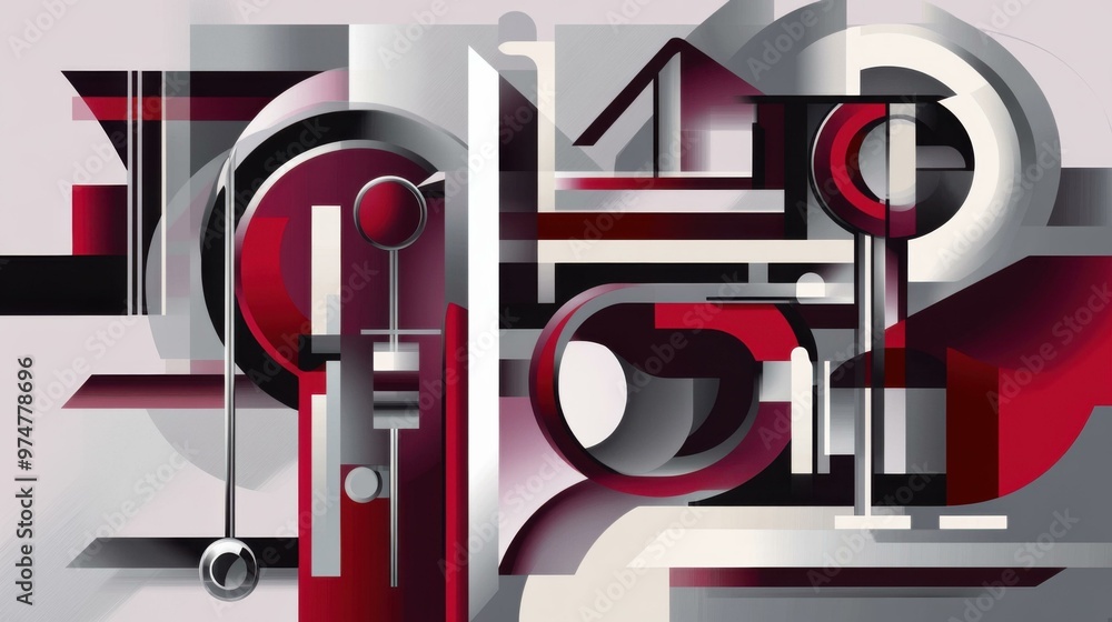 Abstract Geometric Composition in Red and White Abstract Geometric Composition in Red and White