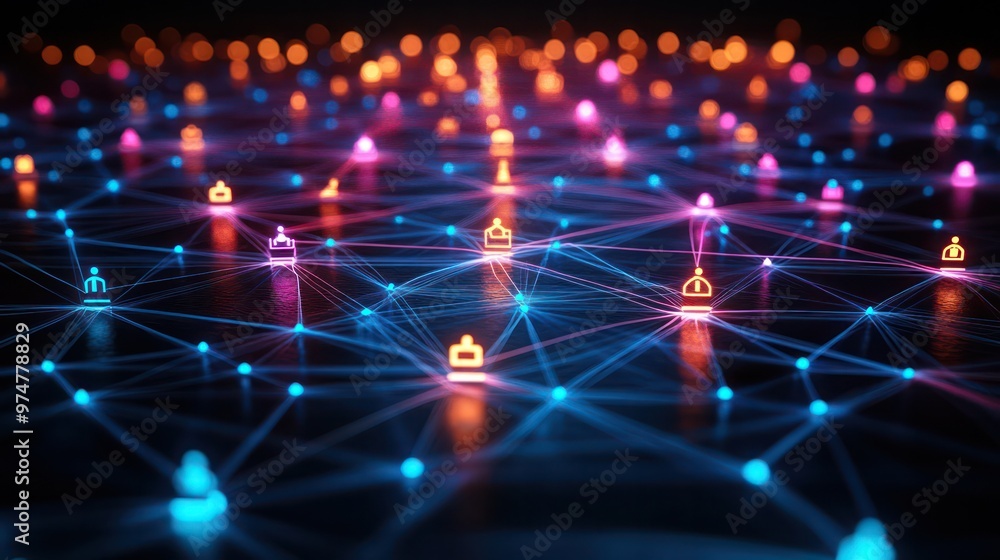 Obraz premium An entrepreneur social network icon, showing connected people and network nodes, symbolizing startup and small business collaboration.