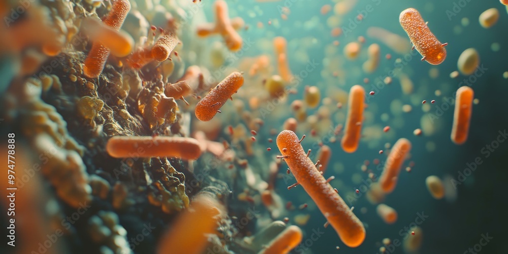 Fototapeta premium Microscopic image of orange bacteria.