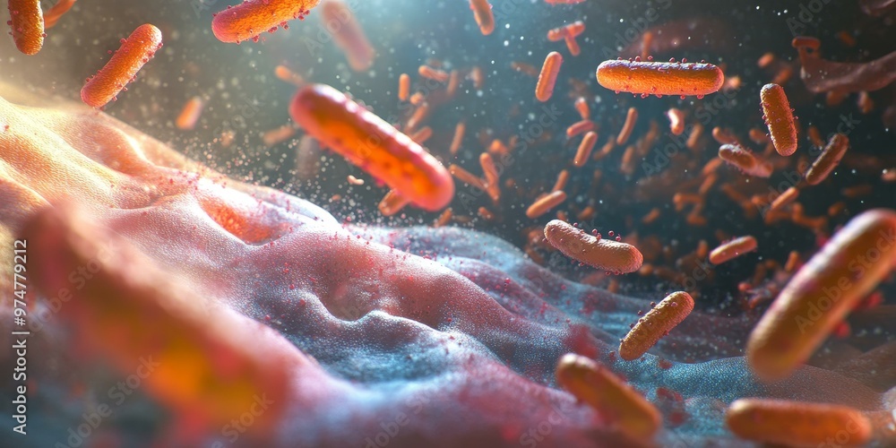 Orange bacteria on a textured surface. Orange bacteria on a textured surface.