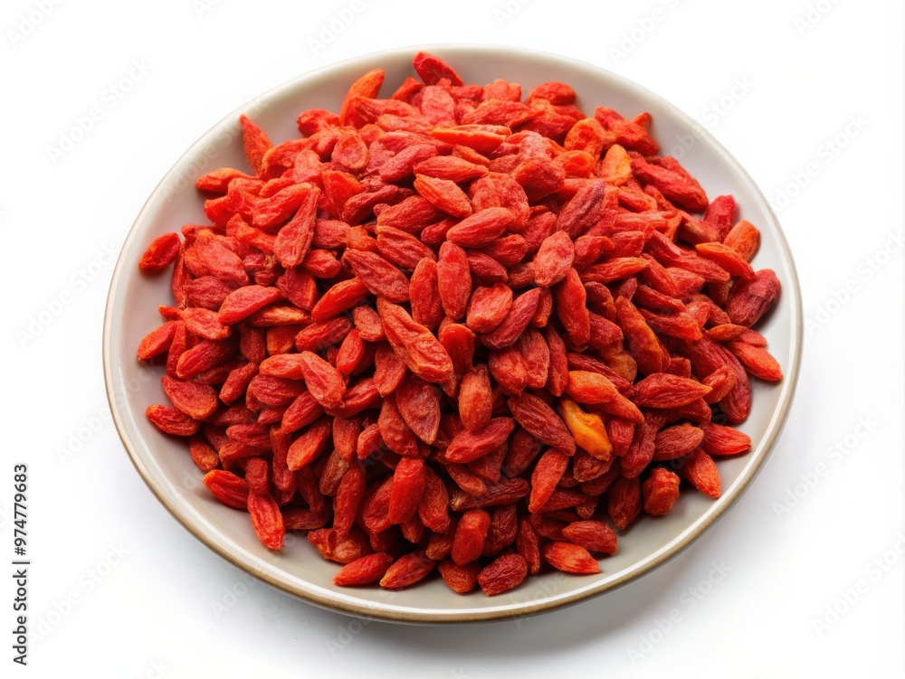 Dried Goji Berries Piled on White Plate Dried Goji Berries Piled on White Plate