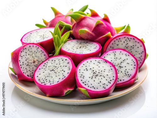 Sliced Dragon Fruit on White Plate