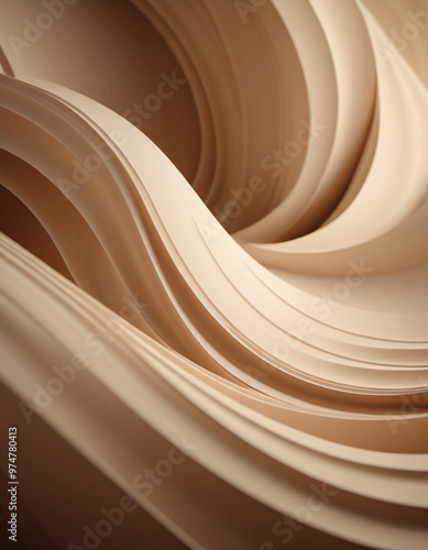 An intricate arrangement of beige brown 3D waves creates a soothing visual effect, showcasing smooth curves and elegant lines that add a contemporary touch to any design. Generative AI