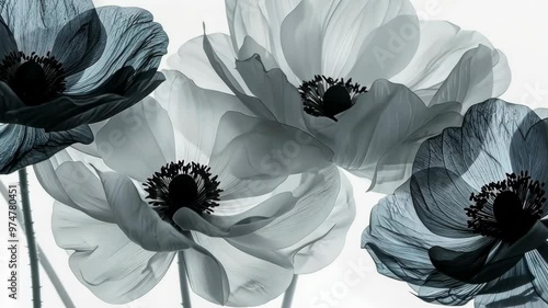 Delicate shades of monochrome poppies in abstract floral art, 4k video