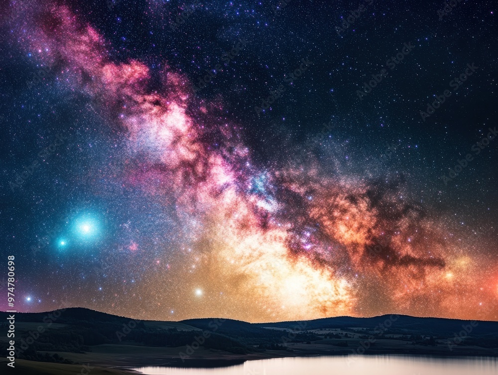 A breathtaking view of the galaxy showcasing vibrant colors and sparkling stars over a serene landscape. A breathtaking view of the galaxy showcasing vibrant colors and sparkling stars over a serene landscape.