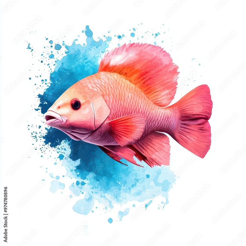 Obraz premium A parrotfish swimming gracefully, vivid colors, digital painting, soft lighting, isolated on white background