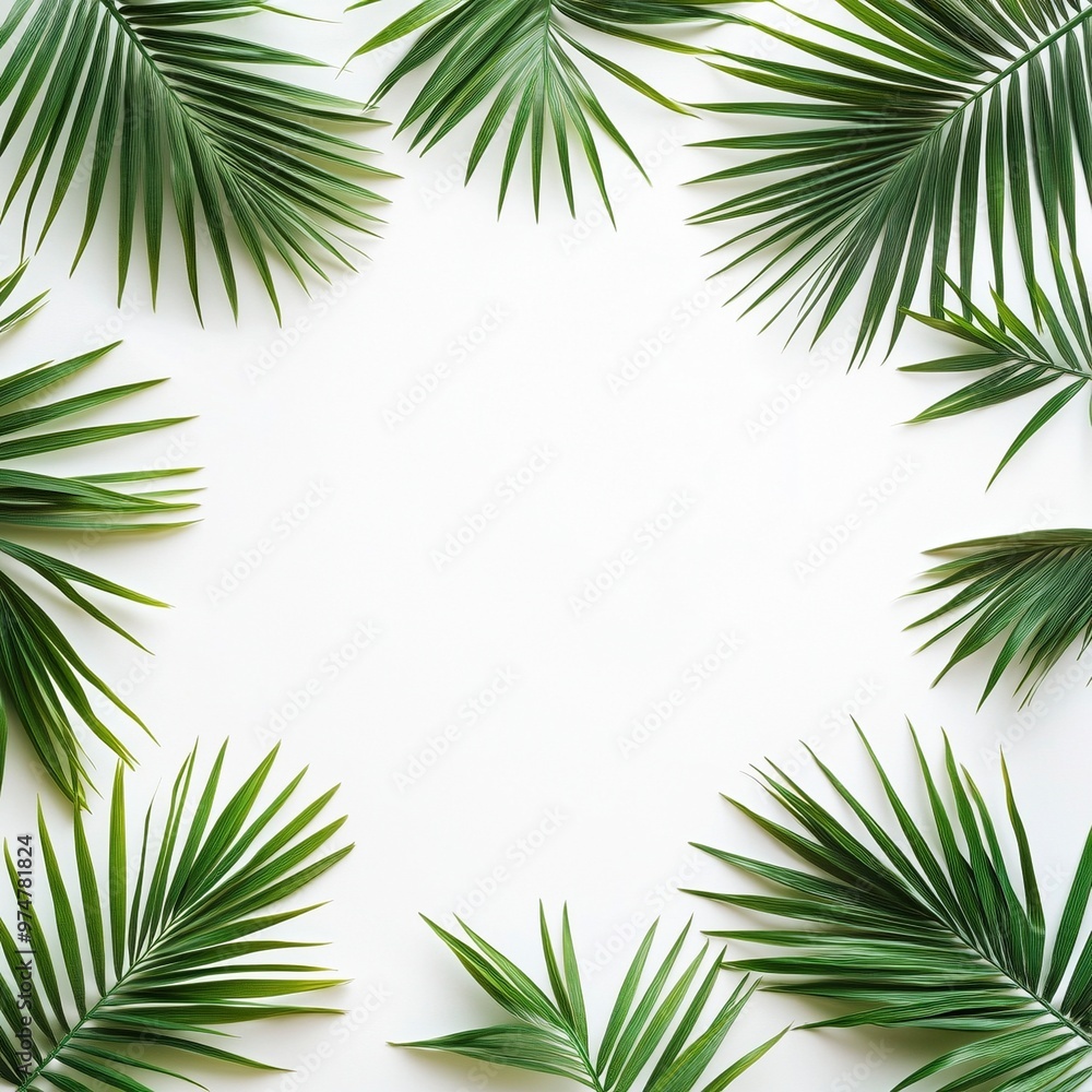 Minimalist Palm Leaves Frame on White Background - Tropical Greenery Border for Design Projects Minimalist Palm Leaves Frame on White Background - Tropical Greenery Border for Design Projects