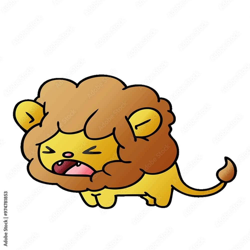 freehand drawn gradient cartoon of cute kawaii roaring lion freehand drawn gradient cartoon of cute kawaii roaring lion