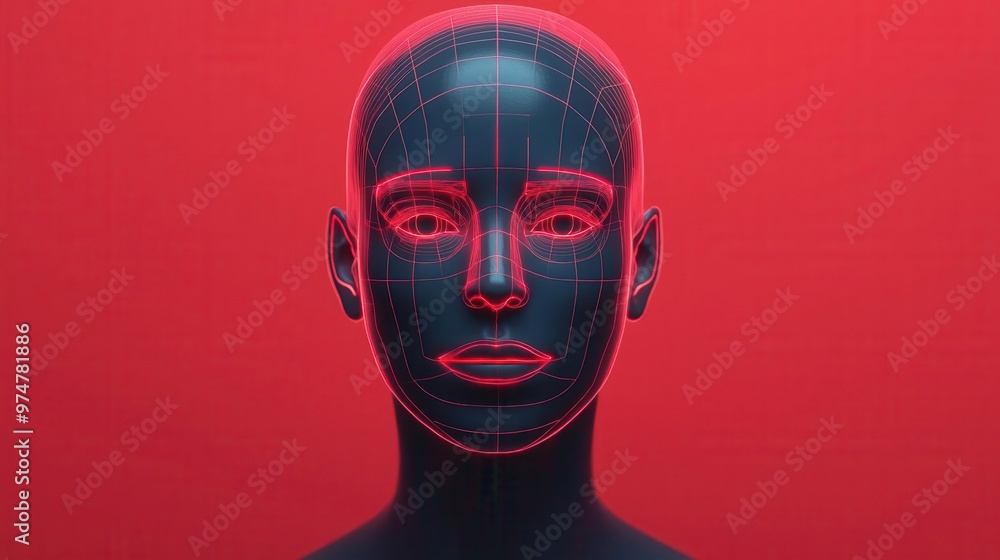 Biometric identification, facial recognition for door access, 3D illustration Biometric identification, facial recognition for door access, 3D illustration
