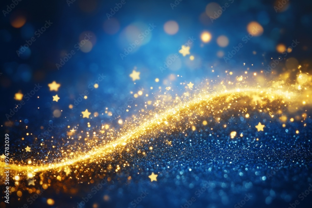 Obraz premium Enchanting golden star trail against deep blue background for new year s celebrations and events