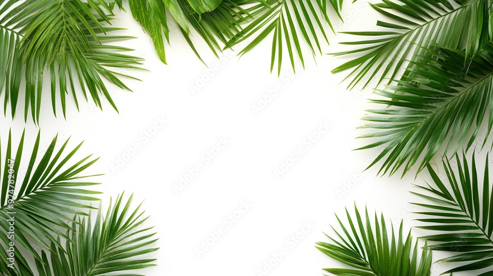 Minimalist Palm Leaves Frame on White Background - Tropical Greenery Border for Design Projects Minimalist Palm Leaves Frame on White Background - Tropical Greenery Border for Design Projects