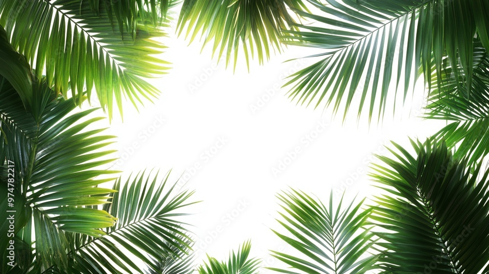 Minimalist Palm Leaves Frame on White Background - Tropical Greenery Border for Design Projects Minimalist Palm Leaves Frame on White Background - Tropical Greenery Border for Design Projects