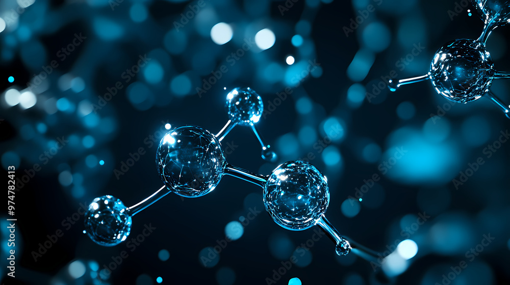 Atoms or molecules, small interconnected spheres, scientific illustration banner. hydrogen concept as imagined by generative ai. Nanotechnology. Illustration Atoms or molecules, small interconnected spheres, scientific illustration banner. hydrogen concept as imagined by generative ai. Nanotechnology. Illustration