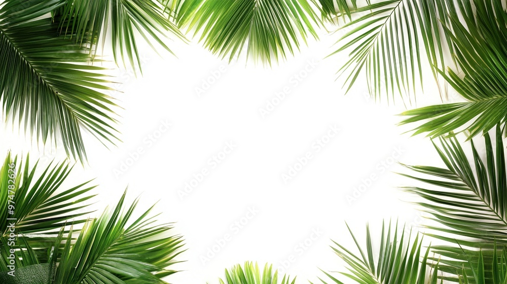 Minimalist Palm Leaves Frame on White Background - Tropical Greenery Border for Design Projects Minimalist Palm Leaves Frame on White Background - Tropical Greenery Border for Design Projects