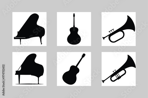 Musical Instrument Silhouette Icons.