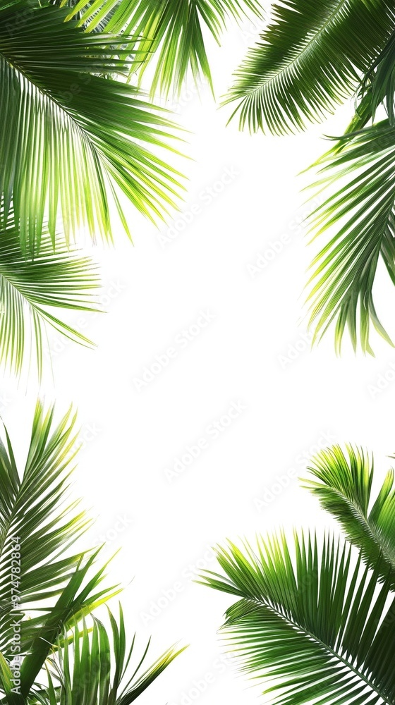 Minimalist Palm Leaves Frame on White Background - Tropical Greenery Border for Design Projects Minimalist Palm Leaves Frame on White Background - Tropical Greenery Border for Design Projects