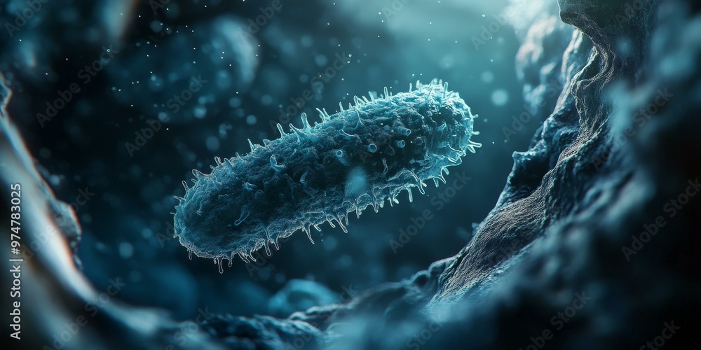 Fototapeta premium A single bacterium floating near cell surface.