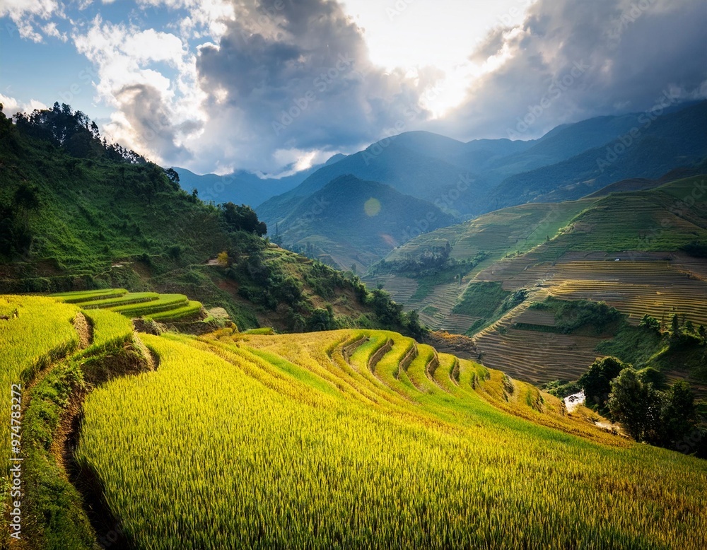 Idyllic Rice Paddies and Mountain Scenery in Sapa, Vietnam Idyllic Rice Paddies and Mountain Scenery in Sapa, Vietnam