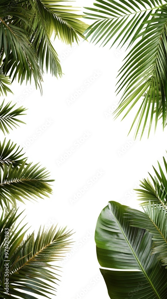 Minimalist Palm Leaves Frame on White Background - Tropical Greenery Border for Design Projects Minimalist Palm Leaves Frame on White Background - Tropical Greenery Border for Design Projects